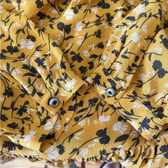Anthro Maeve Mustard Floral Swing Peplum Blouse Top - Picture 8 of 13